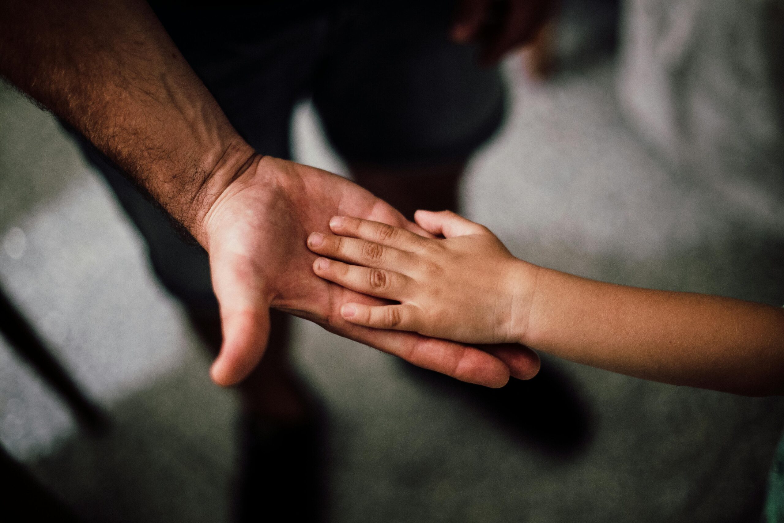 Hands visible at dusk, with a father reaching out to his child.