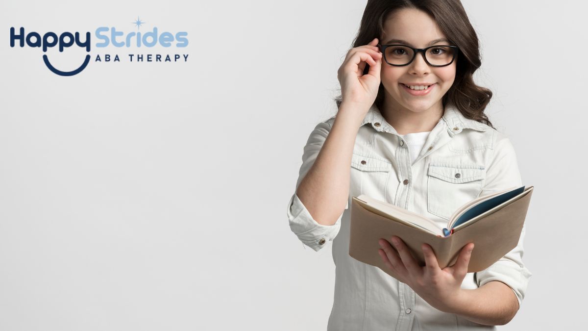 Autism intelligence, a young child wearing glasses looks confidently at the camera.