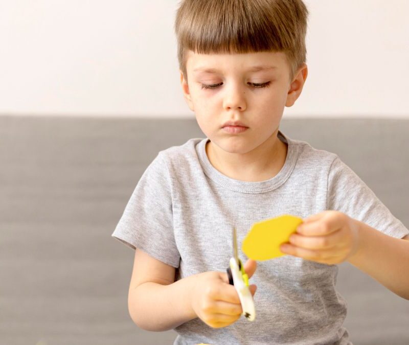 Boy accomplishing a craft activity, illustrating problem-solving skills often supported in autism.